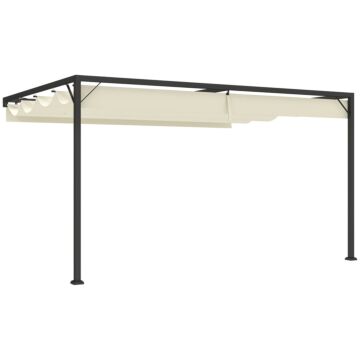 Outsunny 4 X 3(m) Outdoor Pergola Retractable Canopy Wall Mounted Gazebo Patio Shelter Sun Shade, Cream White