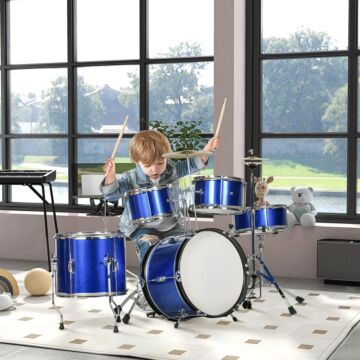 Aiyaplay 11 Piece Kids Drum Kit W/ Stool, Drumsticks, Pedal, Cymbals, For 3-6 Years, Blue