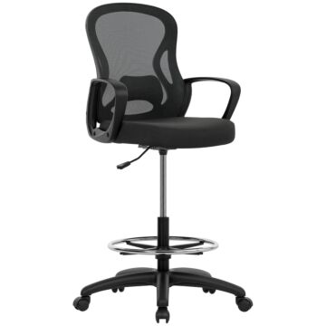 Vinsetto Drafting Chair With Adjustable Footrest, Ergonomic Mesh Office Chair With Lumbar Support, Adjustable Height For Standing Desk, Black