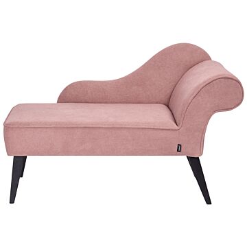 Chaise Lounge Pink Polyester Fabric Upholstery Black Wood Legs Right Hand Retro Design Beliani