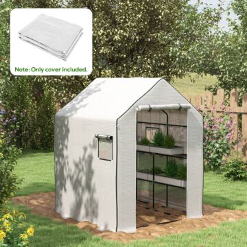 Outsunny Greenhouse Cover Replacement Walk-in Pe Hot House Cover With Roll-up Door And Windows, 140 X 143 X 190cm, White