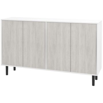 Homcom Kitchen Sideboard Storage Cabinet For Living Room With Adjustable Shelves 4 Doors And Pine Wood Legs White