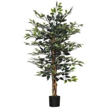 Homcom Artificial Ficus Tree In Pot, 130cm Tall Fake Plant With Lifelike Leaves And Natural Trunks, For Indoor Outdoor, Green