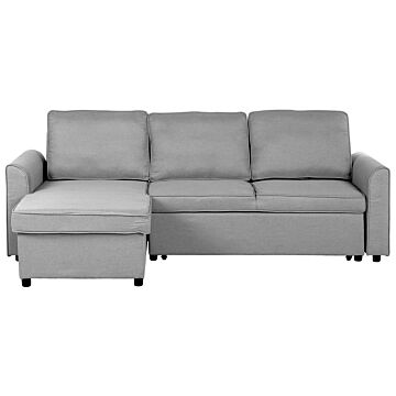 Corner Sofa Bed Grey Fabric Upholstered Right Hand Orientation With Storage Bed Beliani