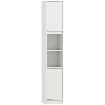 Homcom Narrow Bathroom Cabinet, Slim Bathroom Storage Unit With Open Compartment, Freestanding Storage Cupboard With Adjustable Shelves For Small Spaces, 30 X 24 X 170 Cm, White