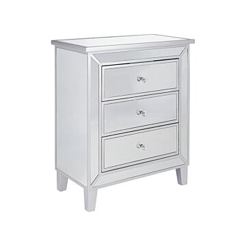 3 Drawer Chest Silver Glass Mirrored Wooden Legs Faux Crystal Knob Sideboard Glam Design Beliani