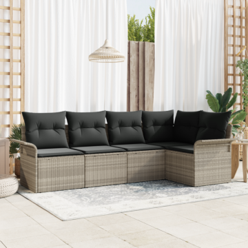 Vidaxl 5 Piece Garden Sofa Set With Cushions Light Grey Poly Rattan, Vidaxl 2-seater Garden Sofa With Storage & Cushions Light Grey Poly Rattan