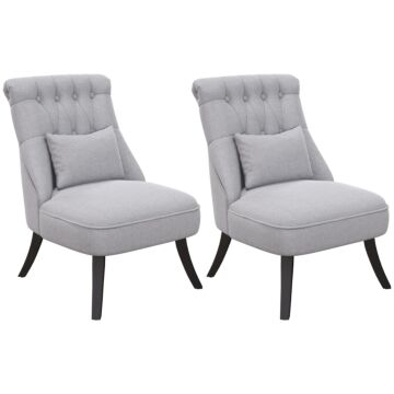 Homcom Fabric Single Sofa Dining Chair Tub Chair Upholstered W/ Pillow Solid Wood Leg Home Living Room Furniture Set Of 2 Grey