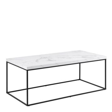 Barossa Coffee Table With White Marble Effect Top & Black Steel Base 110x55x45cm