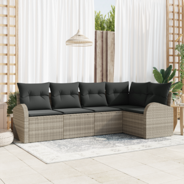 Vidaxl 5 Piece Garden Sofa Set With Cushions Light Grey Poly Rattan, Vidaxl 2-seater Garden Sofa With Storage & Cushions Light Grey Poly Rattan