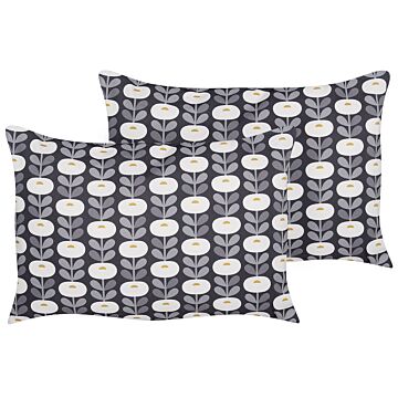 Set Of 2 Garden Cushions Grey Polyester Geometric Pattern 40 X 60 Cm Modern Outdoor Decoration Water Resistant Beliani