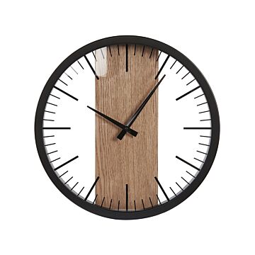 Wall Clock Black Synthetic Material Wood Ø 38 Cm Modern Design Without Numbers Living Room Hanging Decor Beliani