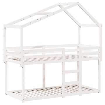 Vidaxl Bunk Bed With Roof White 90x200 Cm Solid Wood Pine