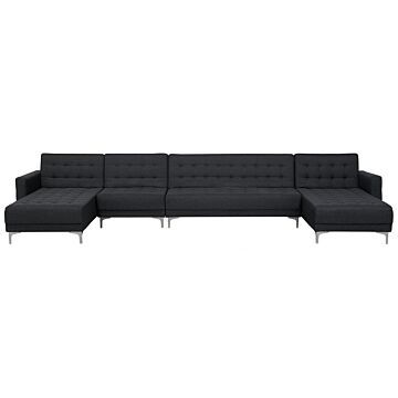 Corner Sofa Bed Graphite Grey Tufted Fabric Modern U-shaped Modular 6 Seater With Chaise Lounges Beliani