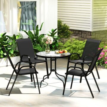 Outsunny Five-piece Steel Patio Set, With Glass-top Table - Black