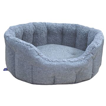 P&l Premium Oval Drop Fronted Bolster Style Heavy Duty Fleece Lined Softee Bed Colour Charcoal/silver Size Large—internal L76cm X W64cm X H24cm / Base Cushion 8cm Thickness