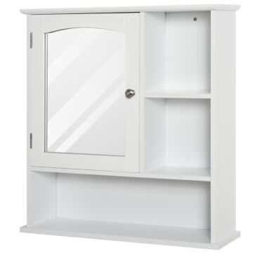 Kleankin Bathroom Cabinet, Wall Mount Storage Organizer With Mirror, Adjustable Shelf For Bathroom, Kitchen, Bedroom, White