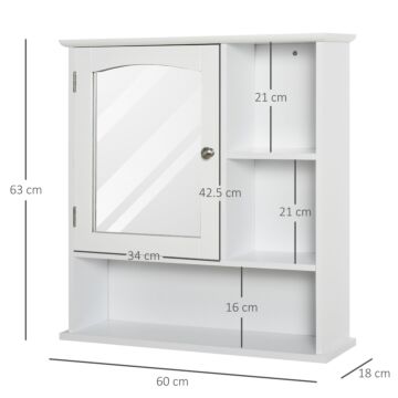 Kleankin Bathroom Cabinet, Wall Mount Storage Organizer With Mirror, Adjustable Shelf For Bathroom, White