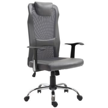 Vinsetto Mesh Office Chair High Back Desk Chair Height Adjustable Swivel Chair For Home With Headrest, Grey
