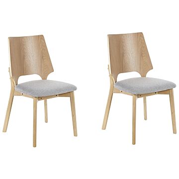 Set Of 2 Dining Chairs Light Wood And Grey Plywood Polyester Fabric Rubberwood Legs Armless Retro Traditional Style Beliani