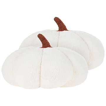 Set Of 2 Pumpkin Cushions White Boucle ⌀ 35 Cm Throw Pillow Halloween Decor Stuffed Toy Beliani