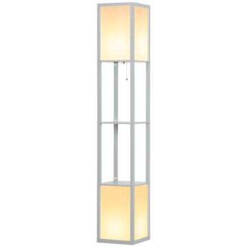 Homcom Modern Shelf Floor Lamp With Dual Ambient Light, Standing Lamp Living Room, Bedroom, 156cm, Grey