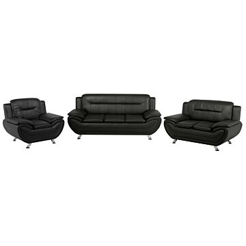 Living Room Set 3 Seater Sofa 2 Seater Armchair Grey Faux Leather Pillow Modern Beliani