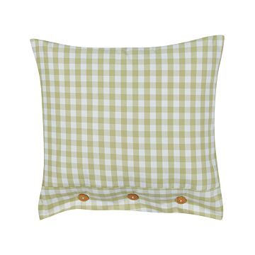 Decorative Cushion Olive Green And White Chequered Pattern 45 X 45 Cm Buttons Modern Décor Accessories Bedroom Living Room Beliani