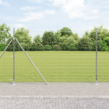 Vidaxl Field Fence 1.6x50 M Galvanised Steel, Vidaxl Fence Posts With Base Plates 13 Pcs Ø32mm 88,5cm Galvanised Steel