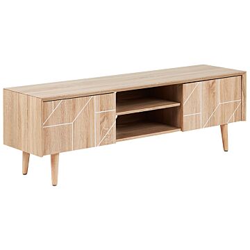 Tv Stand Light Wood For Up To 70ʺ Tv Media Unit With 2 Cabinets Shelves Beliani