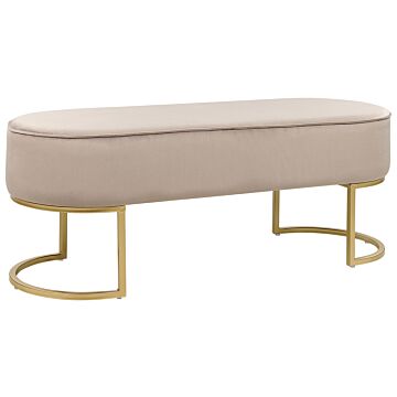 Bench Beige Upholstered Fabric Metal Accent Gold Legs Bed Bench Stool Beliani