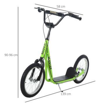 Homcom Teen Kids Stunt Scooter Children Kick Scooter Adjustable Handlebar 2 Brakes Ride On 16 Inch Rubber Tyres Green