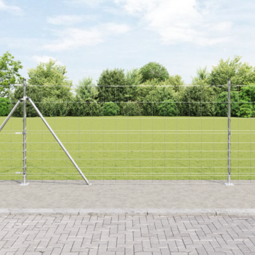 Vidaxl Field Fence 1.2x50 M Galvanised Steel, Vidaxl Fence Posts With Base Plates 13 Pcs Ø32mm 68.5cm Galvanised Steel