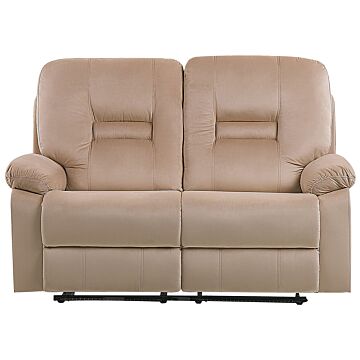 Recliner Sofa 2 Seater Beige Velvet Electric Adjustable Back And Footrest With Led Light Modern Living Room Beliani