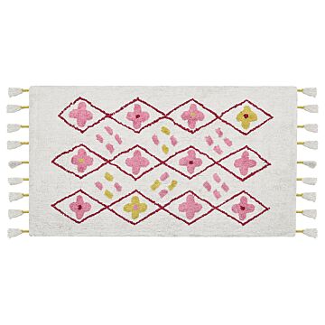 Area Rug Multicolour Cotton 80 X 150 Cm Rectangular With Tassels Geometric Pattern Boho Oriental Style Beliani
