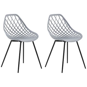 Set Of 2 Dining Chairs Grey Synthetic Seat Black Metal Legs Net Design Backrest Modern Scandinavian Beliani
