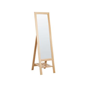 Standing Mirror Light Wood Frame 40 X 145 Cm With Shelf Modern Design Framed Full Length Beliani