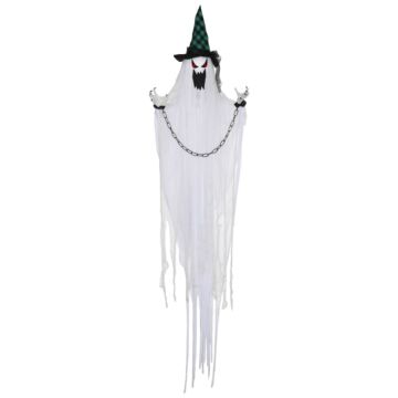 Homcom 204cm 80" Hanging Ghost Outdoor Halloween Decoration, Halloween Animatronic With Sound Activated, Light Up Eyes, Sound Effects