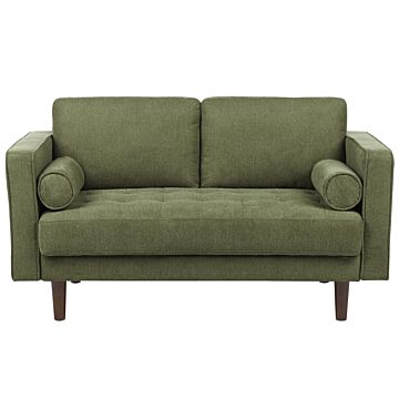 Sofa Green Fabric Upholstered 2 Seater Cushioned Thickly Padded Backrest Classic Retro Design Living Room Beliani
