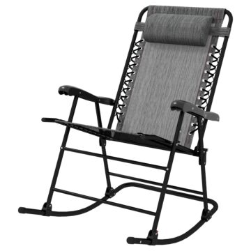 Outsunny Folding Rocking Chair Outdoor Portable Zero Gravity Chair W/ Headrest Grey