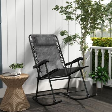 Outsunny Folding Rocking Chair Outdoor Portable Zero Gravity Chair W/ Headrest Grey