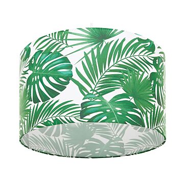 Pendant Lamp White And Green Fabric Drum Shade Leaf Pattern Ceiling 1-light Beliani