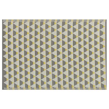Outdoor Area Rug Grey And Yellow Synthetic Materials Rectangular 120 X 180 Cm Triangle Pattern Balcony Accessories Beliani