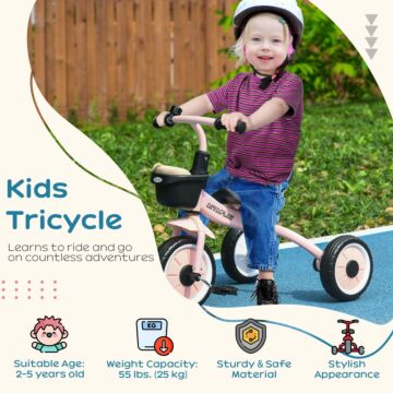 Aiyaplay Kids Trike, Tricycle, With Adjustable Seat, Basket, Bell, For Ages 2-5 Years - Pink