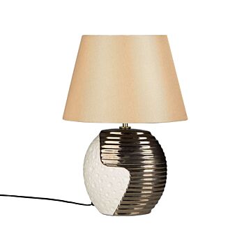 Table Lamp Gold Ceramic Base Fabric Drum Shade Bedside Table Lamp Beliani