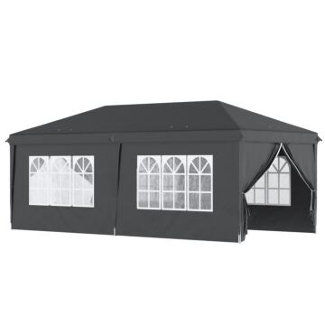 Outsunny 3 X 6 M Pop Up Gazebo With Sides And Windows, Height Adjustable Party Tent With Storage Bag For Garden, Camping, Event, Black