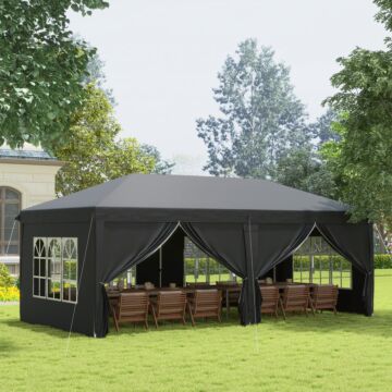 Outsunny 3 X 6 M Pop Up Gazebo With Sides And Windows, Height Adjustable Party Tent With Storage Bag, Event, Black