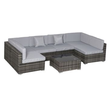 Outsunny 7 Pc Garden Rattan Furniture Set Patio Outdoor Sectional Wicker Weave Sofa Seat Coffee Table W/ Cushion And Pillow Buckle Structure