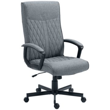 Vinsetto High-back Home Office Chair, Linen Swivel Computer Chair With Adjustable Height And Tilt Function For Living Room, Bedroom, Study, Dark Grey