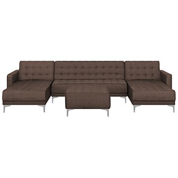 U-shaped Modular Sofa Brown Fabric Sleeping Function With Ottoman Tufted Beliani